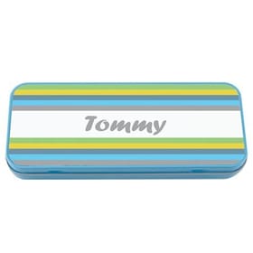 Named Pencil Tin - Blue Stripes image 1