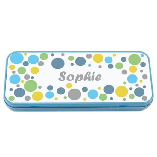 Named Pencil Tin - Blue Bubbles