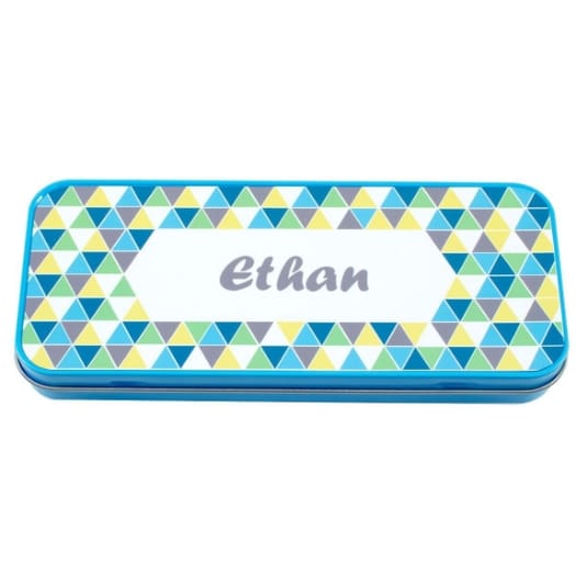 Named Pencil Tin - Blue Geo