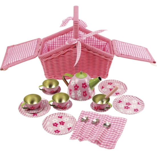 Pink basket tin tea set