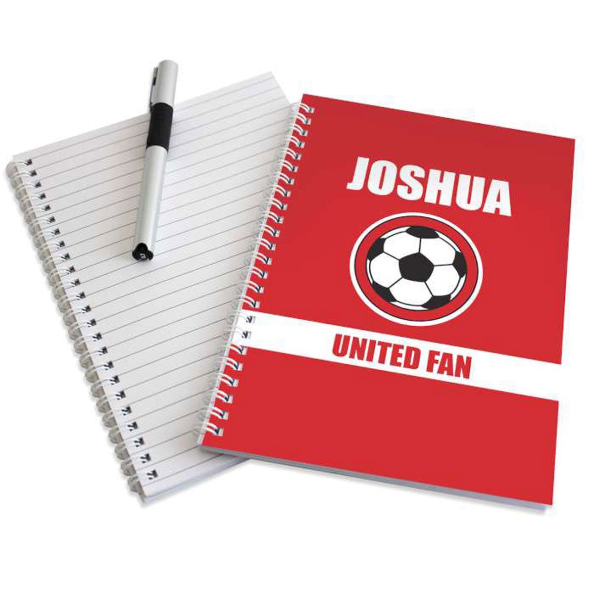 Personalised Red Football Fan A5 Notebook | Named Notebooks