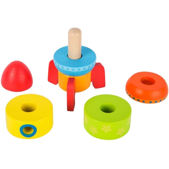 Colourful Stacking Rocket - Wooden Building Blocks For Kids