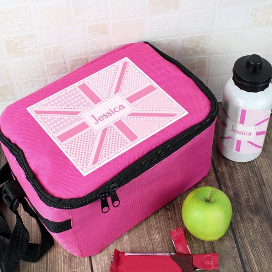 Lunch Bag & Bottle Set - Pink Patchwork Union Jack