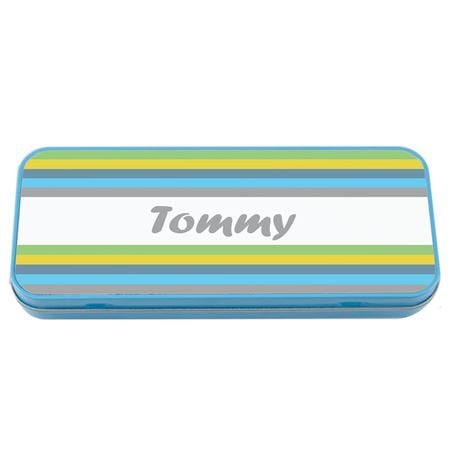 Picture of Named Pencil Tin - Blue Stripes
