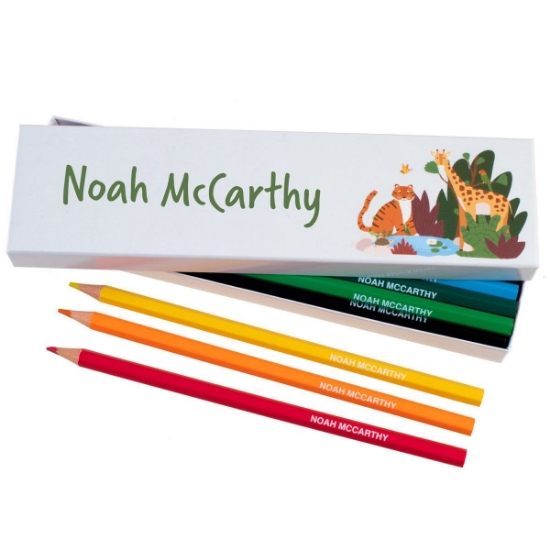 Box of 12 Named Colouring Pencils - Jungle