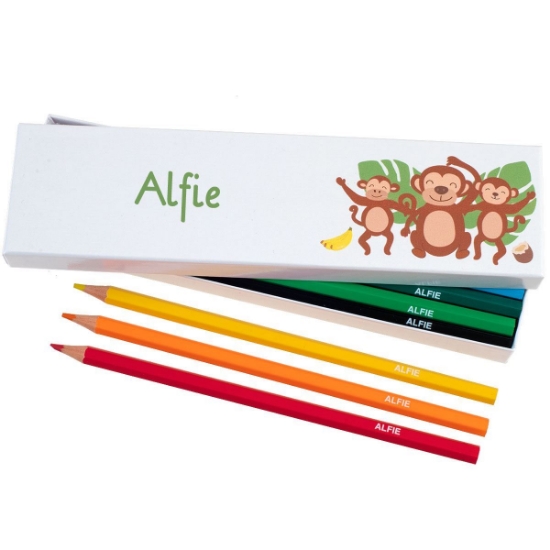 Box of 12 Named Colouring Pencils - Cheeky Monkey