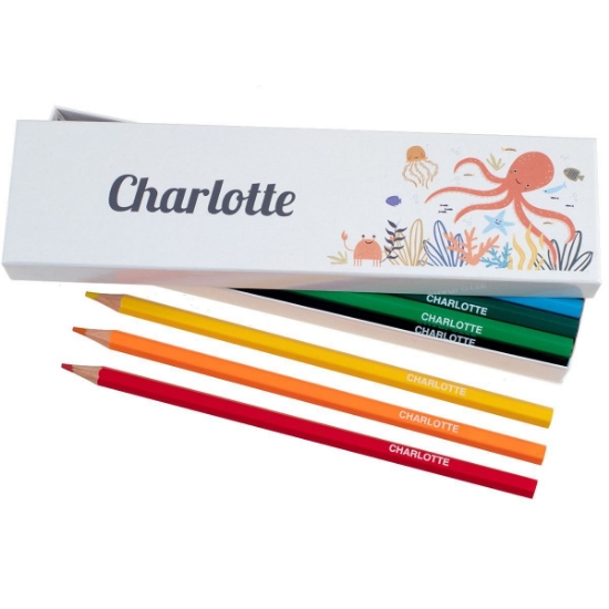 Box of 12 Named Colouring Pencils - Ocean Life