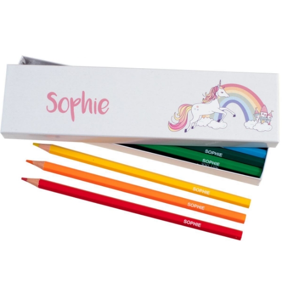 Box of 12 Named Colouring Pencils - Rainbow Unicorn