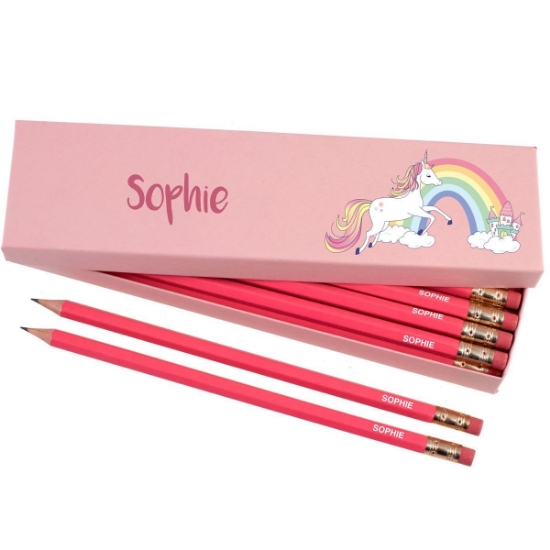 Box of 12 Named HB Pencils - Rainbow Unicorn