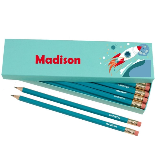 Box of 12 Named HB Pencils - Space Adventure