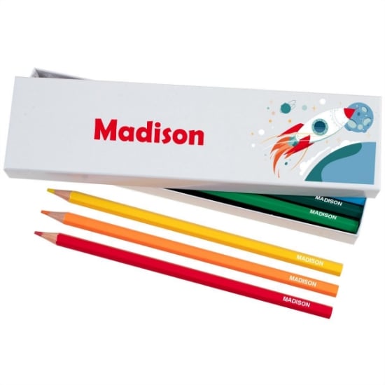 Box of 12 Named Colouring Pencils - Space Adventure