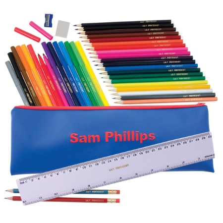 Picture of Embroidered Jumbo Pencil Case - Blue