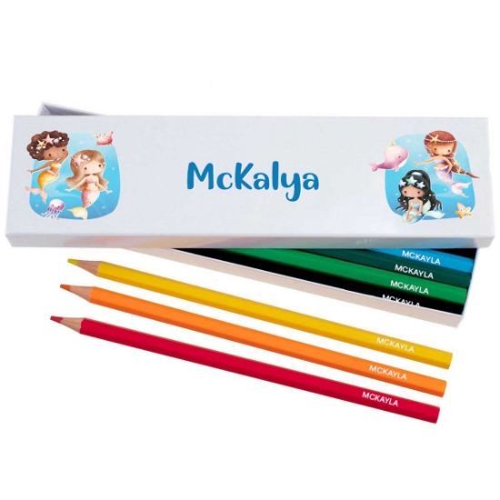 Box of 12 Named Colouring Pencils - Mermaids