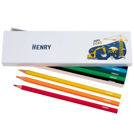 Box of 12 Named Colouring Pencils - Construction Site