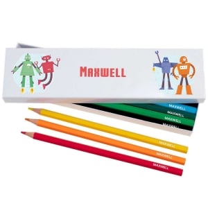 Picture of Box of 12 Named Colouring Pencils - Robots