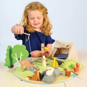 Child Playing with Wildlife Camping Play Set